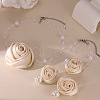Rose Cloth & Plastic Pearl Beads Pendant Necklace & Stud  Earring & Charm Bracelets Sets FS-WG06DE4-01-1
