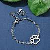304 Stainless Steel Paw Print Link Bracelets BJEW-F500-02P-1