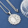 Mandala Flower 304 Stainless Steel Box Chain Pendant Necklaces NJEW-K253-35P-3