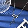 304 Stainless Steel Crystal Rhinestone Double Ring Pendant Rolo Chain Necklaces NJEW-JN05313-1