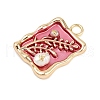 Brass Enamel & Natural Pearl Rectangle with Flower Pendants KK-K351-51G-01-2
