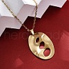 Hollow Textured Oval 304 Stainless Steel Pendant Necklaces NJEW-M096-24G-4