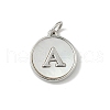 Brass Pave Natural Shell Flat Round with Letter Charms KK-Z115-13P-2
