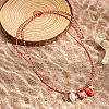 Summer Beach Porcelain Fish & Natural Cowrie Shell Pendant Cotton Cord Adjustable Necklaces FS-WG63638-01-1