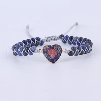 Heart Natural Imperial Jasper Beads Link Bracelets WG1E55C-08-1
