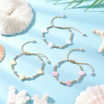 3Pcs Adjustable ABS Plastic Imitation Pearl Beaded Braided Bead Bracelets for Women BJEW-JB11871-1
