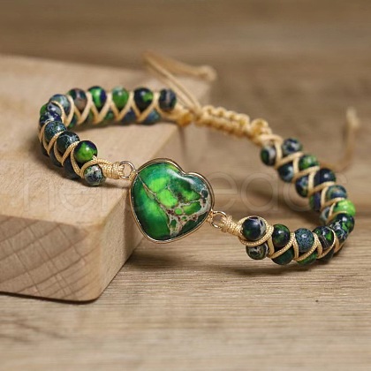 Heart Natural Imperial Jasper Beads Link Bracelets WG1E55C-12-1