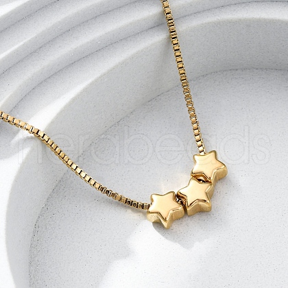 304 Stainless Steel Triple Beads Pendant Box Chain Necklaces NJEW-R026-02G-02-1