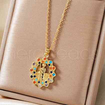 Retro Brass Pave Cubic Zirconia Saint Religion Pendant Necklaces IB9425-2-1