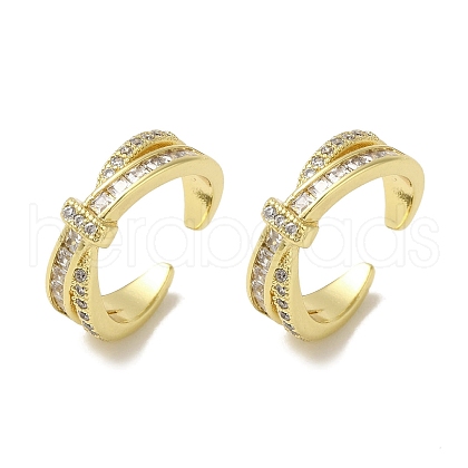 Rack Plating Brass Pave Clear Cubic Zirconia Cross Cuff Earrings for Women EJEW-P280-03G-1