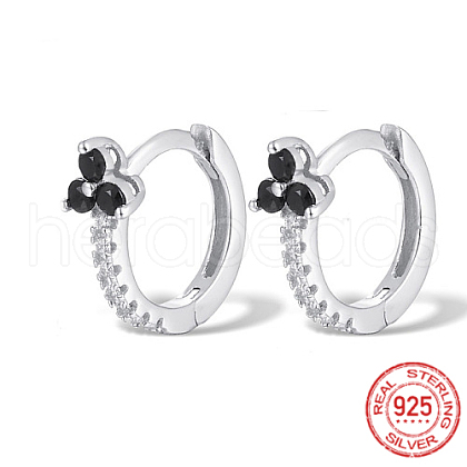 Rhodium Plated Platinum 925 Sterling Silver Micro Pave Cubic Zirconia Hoop Earrings JU6681-9-1