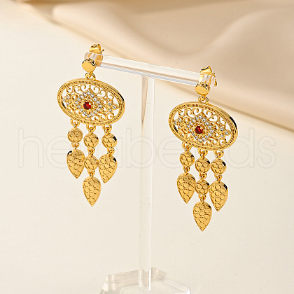 Vintage Oval with Teardrop Brass Cubic Zirconia Dangle Stud Earrings HV6040-3-1
