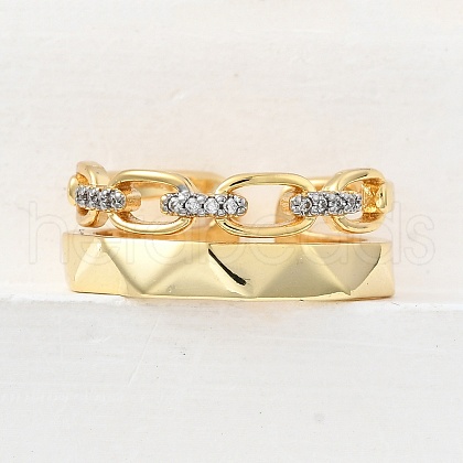 Brass Micro Pave Cubic Zirconia Cuff Rings RJEW-D313-13PG-1
