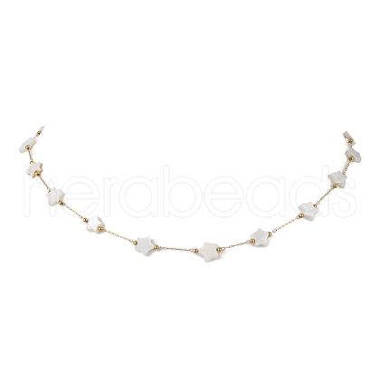 316 Stainless Steel Paperclip Chain & Star Natural White Shell Link Necklaces NJEW-JN05034-1