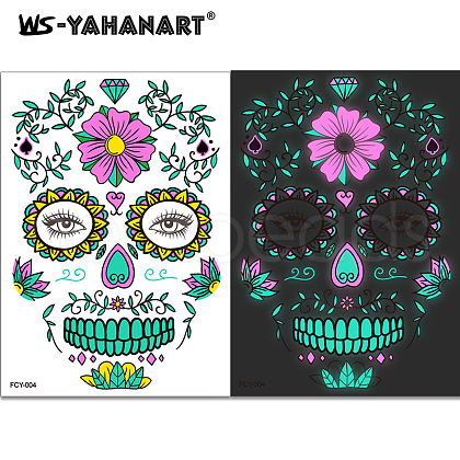 Skull with Flower Pattern Luminous Body Art Tattoos LUMI-PW0001-134D-1