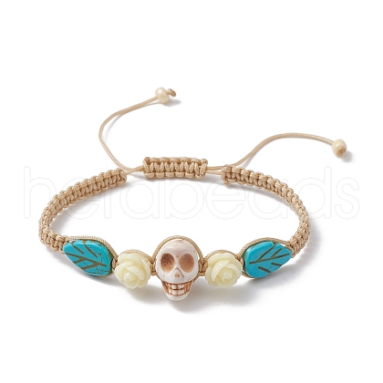 Adjustable Synthetic Dyed Turquoise & Magnesite Braided Bead Bracelets BJEW-JB10603-01-1
