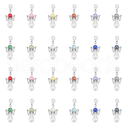 Plastic Pearl & Acrylic Pendant Decoration HJEW-UN00021-1