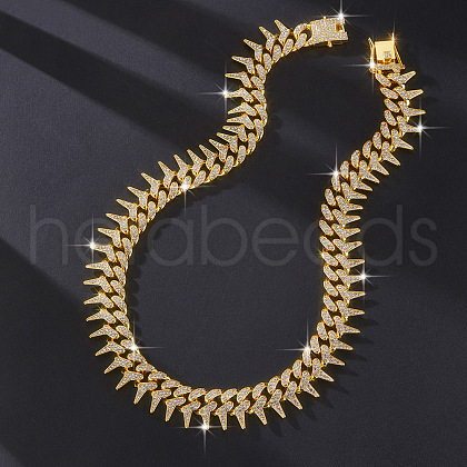 Brass Crystal Rhinestone Thorns Spike Cuban Link Chain Necklaces for Men FS-WG31A8F-04-1