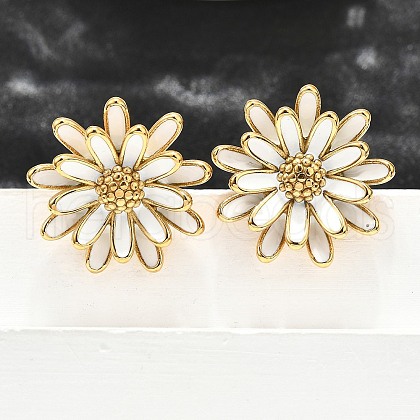 304 Stainless Steel Flowers Stud Earrings for Women EJEW-R023-02G-1