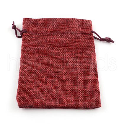 Polyester Imitation Burlap Packing Pouches Drawstring Bags ABAG-R005-14x10-06-1