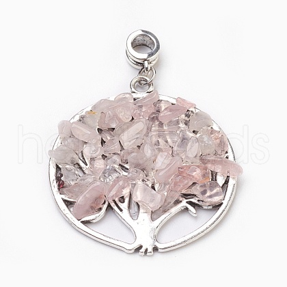 Natural Rose Quartz European Dangle Charms PALLOY-JF00353-03-1