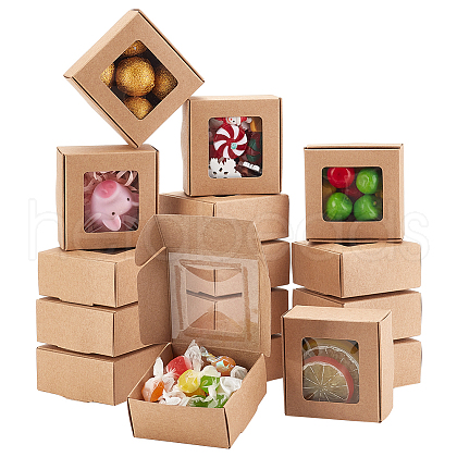 BENECREAT 100Pcs Kraft Paper Storage Boxes with Visible Window CON-BC0007-24B-1