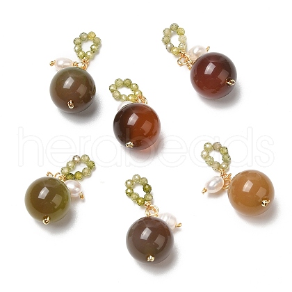 Natural Agate Round Pendant Decorations AJEW-P108-02G-1