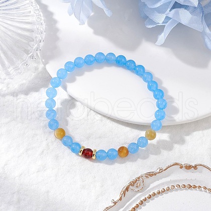 Natural & Dyed Malaysia Jade and Tiger Eye Stretch Bracelets BJEW-JB11966-01-1
