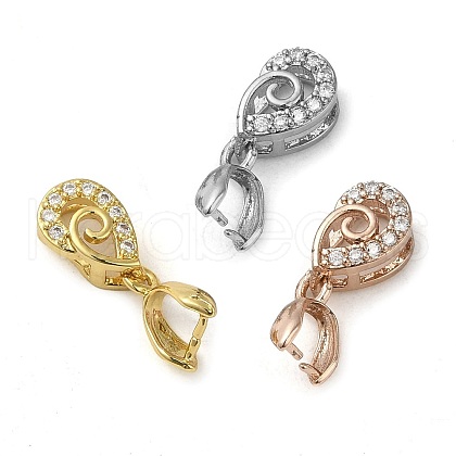 Rack Plating Brass Micro Pave Clear Cubic Zirconia Ice Pick Pinch Bails KK-K340-12-1