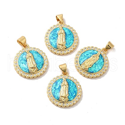 Rack Plating Brass Micro Pave Cubic Zirconia with Synthetic Opal Pendants KK-D088-13G-1