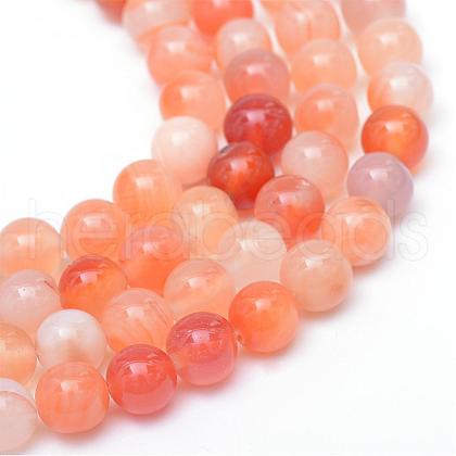 Round Dyed Natural Red Agate Bead Strands G-R345-6mm-09-1