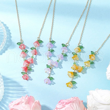 3Pcs Brass Flower Link Chain Necklace NJEW-TA00195-1