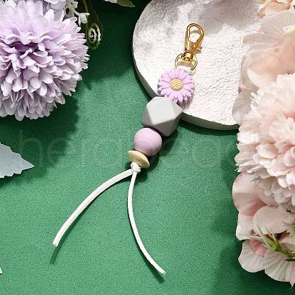 Sunflower Silicone & Natural Wood Beads Pendant Decorations HJEW-JM03080-04-1