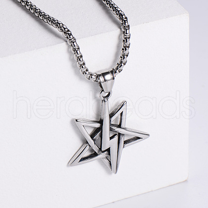 Vintage Stainless Steel Pentagram Lightning Bolt Pendant Necklaces for Men DL4336-1-1