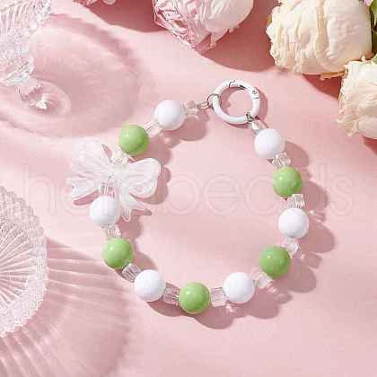 Acrylic Bowknot & Glass Round Beads Pendant Decorations HJEW-JM03324-03-1