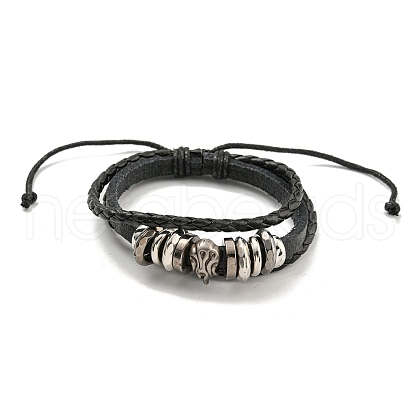 Braided PU Leather & Waxed Cords Triple Layer Multi-strand Bracelets BJEW-P329-10B-AS-1