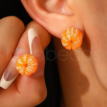 Reisn Orange Stud Earrings EJEW-B136-01-1