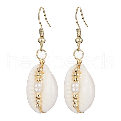 Natural Shell & Pearl Dangle Earrings EJEW-JE05435-1