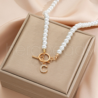 Alloy Crystal Rhinestone Letter Pendant Necklaces FS-WG0709C-02-1