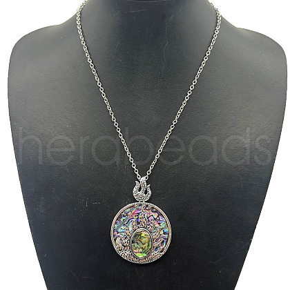 Alloy Pave Natural Abalone Shell Pendant Necklaces FH7410-2-1