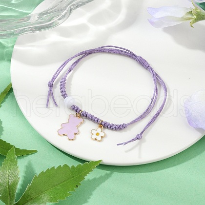 Flower & Bear Alloy Enamel Charm Bracelets BJEW-JB11696-02-1