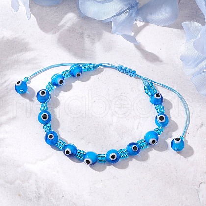 Lampwork Evil Eye Beads Braided Bead Bracelets for Men Women BJEW-MZ00160-04-1