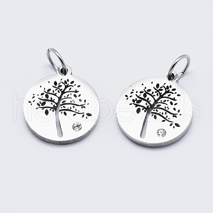316 Surgical Stainless Steel Micro Pave Clear Cubic Zirconia Charms STAS-YW0002-19-1
