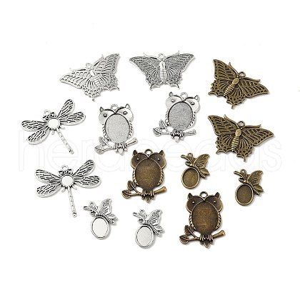 SUNNYCLUE 14Pcs 7 Styles Tibetan Style Alloy Pendant Cabochon Settings FIND-SC0006-83-1