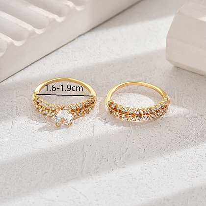 Elegant Copper Ring with 18K Gold Plating and Diamond Inlay YE9619-1-1