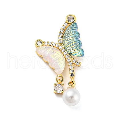 Brass with Cubic Zirconia and Plastic Pendants KK-Z032-01C-G-1