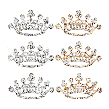 SUPERFINDINGS 6Pcs 2 Colors Crown Alloy Crystal Rhinestone Brooch JEWB-FH0001-67-1