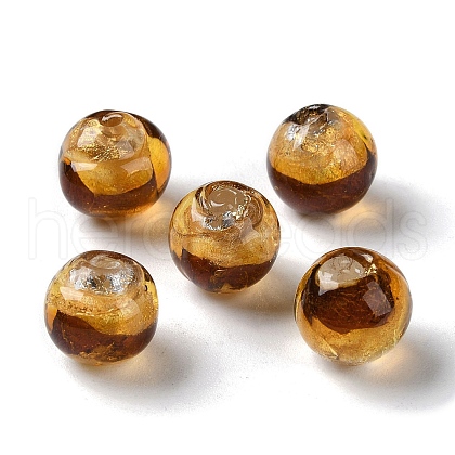 Handmade Gold Sand with Silver Foil Lampwork Beads Strand LAMP-Z007-04A-1