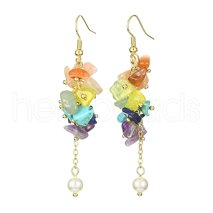 Natural & Synthetic Mixed Gemstone Chips & Shell Pearl Dangle Earrings EJEW-TA00274-1