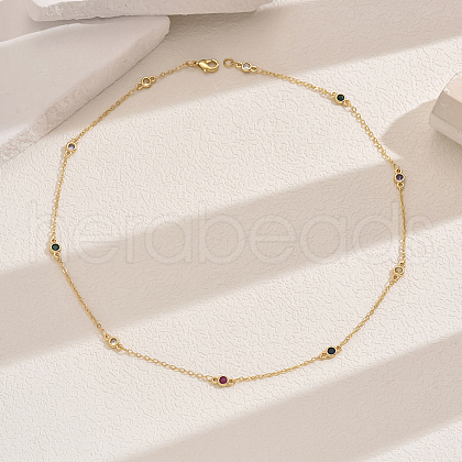 Elegant Hollow Brass Pave Cubic Zirconia Flat Round Link Chain Necklaces ZP2718-2-1